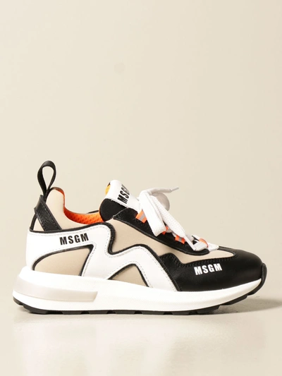 Msgm Kids' Trainers In Leather And Neoprene With Contrasts In Military