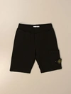 Stone Island Black Cotton Bermuda Shorts With Logo In Black