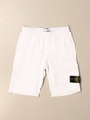 Stone Island Kids' Jogging Bermuda Shorts In Cotton In White