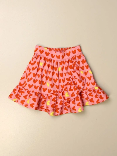 Stella Mccartney Kids'  Wide Skirt With Heart Pattern In Pink