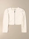 Twinset Crewneck Jacket In Synthetic Leather With Logo In White