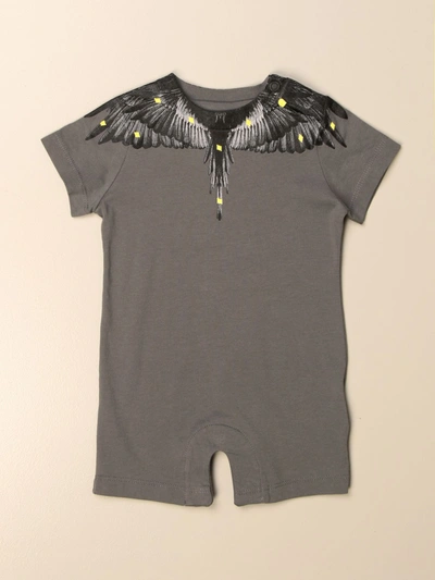 Marcelo Burlon County Of Milan Babies' Cotton Short Romper With Bird Feathers In Charcoal