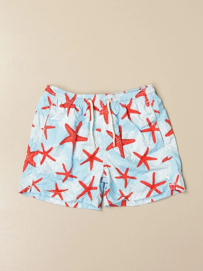 Mc2 Saint Barth Kids'  Swim Shorts In Starfish Patterned Nylon In Gnawed Blue