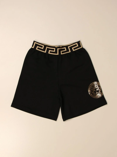 Young Versace Kids' Logo Patch Shorts In Black