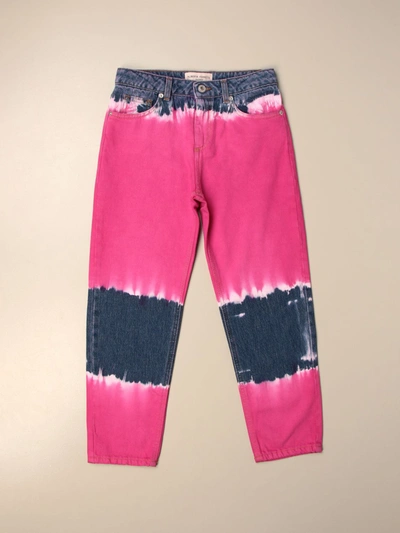 Alberta Ferretti Junior Kids' High-waisted Jeans In Two-tone Denim In Fuchsia