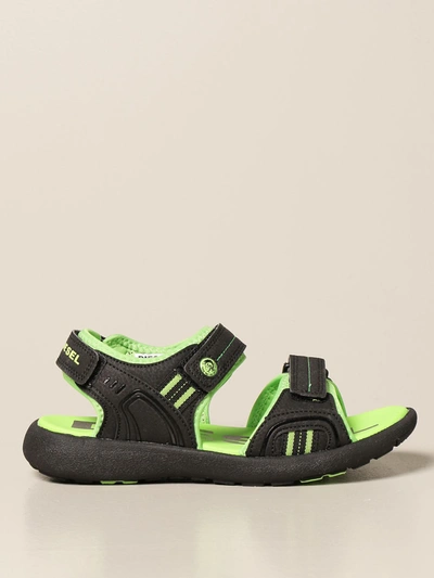 Diesel Kids' Sandal With Hook And Loop Straps In Black