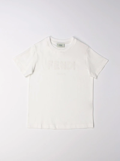 Fendi Kids' Cotton Tshirt With Logo In Milk
