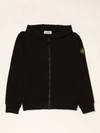 Stone Island Kids Boys Black Cotton Hoodie With Logo In Black
