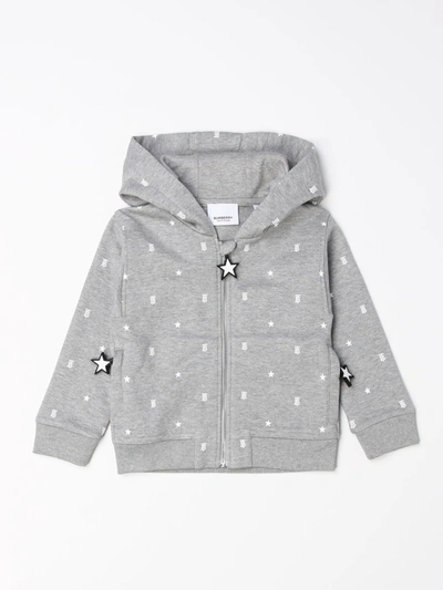 Burberry Babies' Hooded Jumper With Tb Monogram In Grey