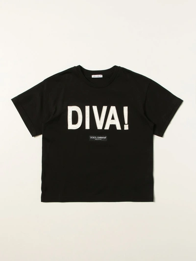 Dolce & Gabbana Kids' 贴片棉质t恤 In Black