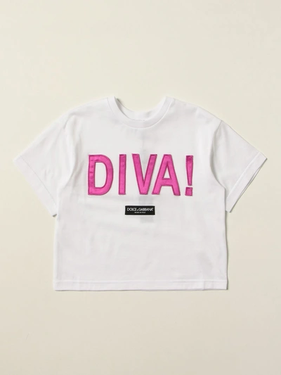 Dolce & Gabbana Kids' Cotton Tshirt With Logo In White