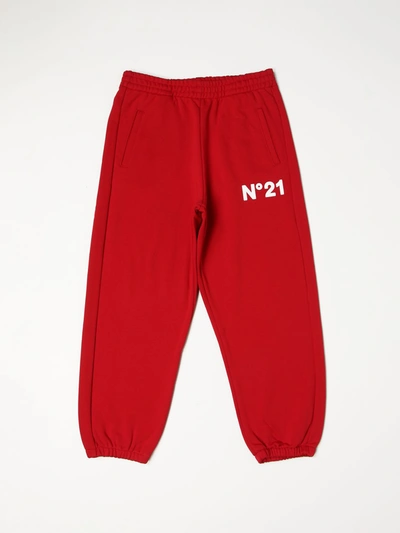 N°21 Kids' N ° 21 Jogging Pants With Rubberized Logo In Red