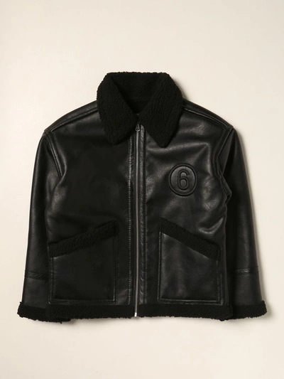 Mm6 Maison Margiela Logo-embroidered Faux-leather Biker Jacket In Black