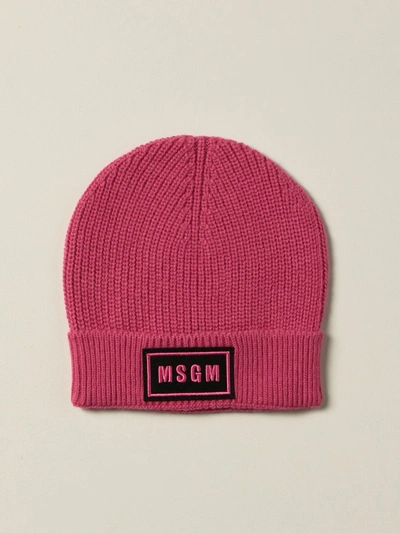 Msgm Hat With Logo In Fuchsia