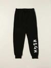 Msgm Kids Black Logo Lounge Pants In Black
