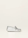 Tod's Babies' Moccasins In Laminated Leather In Silver