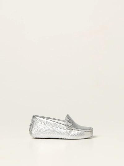 Tod's Babies' Moccasins In Laminated Leather In Silver