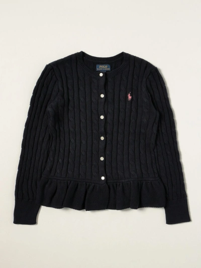 Polo Ralph Lauren Kids' Cardigan In Cotton With Logo In Navy