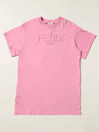Fendi Kids' T-shirt With Embossed Logo In Pink