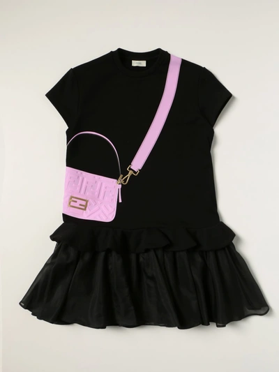Fendi Babies' Girls Black Baguette Bag Dress