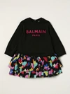 BALMAIN COTTON DRESS WITH PATTERNED SKIRT,C19890002