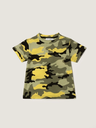 Dolce & Gabbana Babies' Camouflage Cotton T-shirt In Military