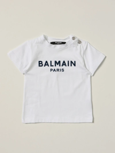 Balmain Babies' Cotton Tshirt With Logo In White 1