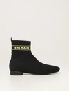 Balmain Teen Logo-knit Almond-toe Ankle Boots In Black