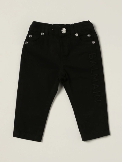 Balmain Babies' Skinny Jeans With Embroidered Logo In Black