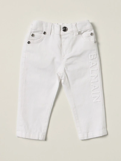 Balmain Babies' Skinny Jeans With Embroidered Logo In White