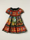 Dolce & Gabbana All Over Print Ruffled Cotton Dress In Multicolor