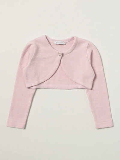 Monnalisa Kids' Cropped Cardigan In Cotton Blend In Pink