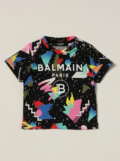 Balmain Babies' T-shirt In Cotton Printed With Logo In Black