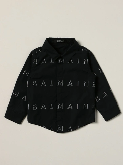 Balmain Babies' Cotton Shirt With Printed Logo In Black