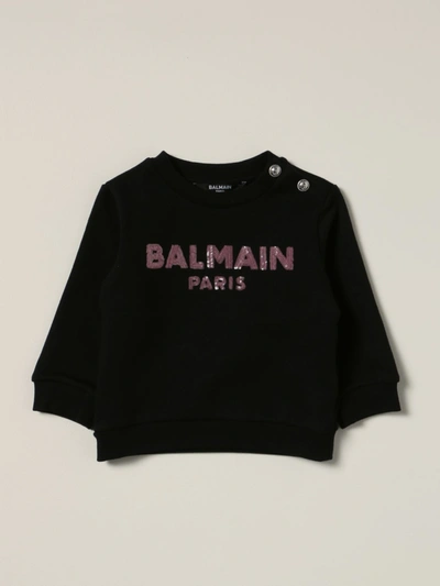 Balmain Babies' Cotton Sweatshirt With Sequin Logo In Black