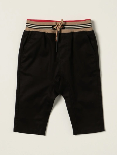 Burberry Jogging Pants In Cotton Twill With Striped Pattern In Black