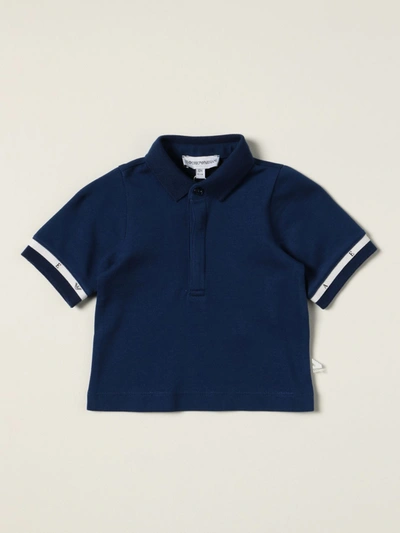 Emporio Armani Babies' Polo Shirt In Cotton Blend In Blue