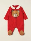 Moschino Baby Babies' Footed Jumpsuit With Teddy In Red