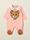 Moschino Baby Babies' Footed Jumpsuit With Teddy In Pink