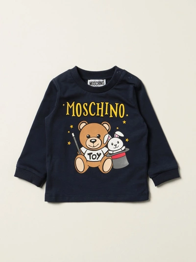 Moschino Baby Babies' Cotton Sweatshirt With Teddy Magic Logo In Blue
