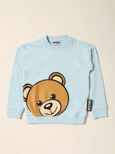 Moschino Baby Babies' Cotton Sweatshirt With Teddy In Sky Blue