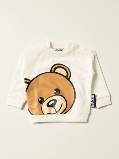 Moschino Baby Babies' Cotton Sweatshirt With Teddy In Yellow Cream