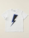 Neil Barrett Kids' Thunderbolt-print T-shirt In White