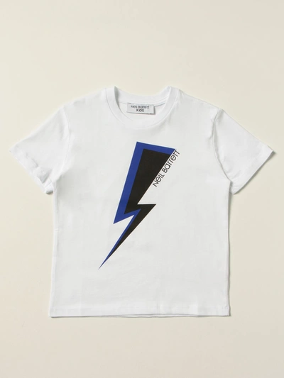 Neil Barrett Kids' Thunderbolt-print T-shirt In White