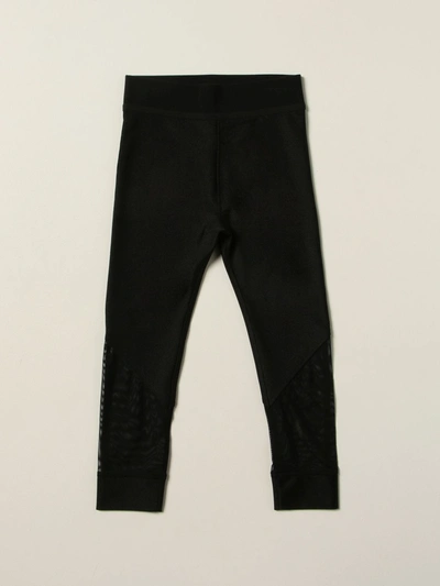 Burberry Kids' Black Leggins In Technical Fabric With Elastic Waistband With Writing