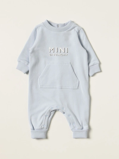 Givenchy Babies' Long  Cotton Onesie With Logo In Blue