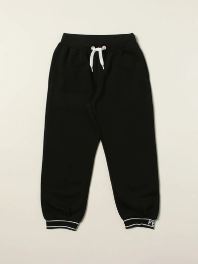 Fendi Kids' Cotton Jogging Trousers In Black