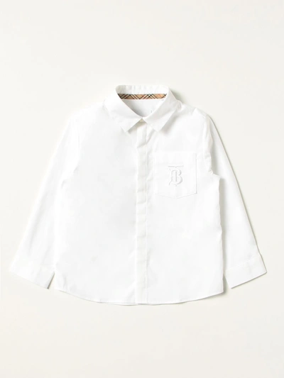 Burberry Babies' Shirt In Stretch Cotton Poplin With Monogram In White