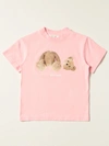 Palm Angels Pink Cotton T-shirt With Teddy Bear Print In Pink