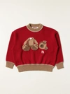 Palm Angels Wool Sweater With Teddy Bear Front Print In Red